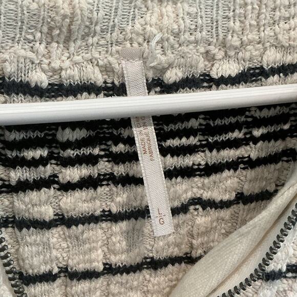 Free People Rossi Ribbed Knit Half Zip Pullover Sweater Large White Striped Boho - Picture 6 of 11